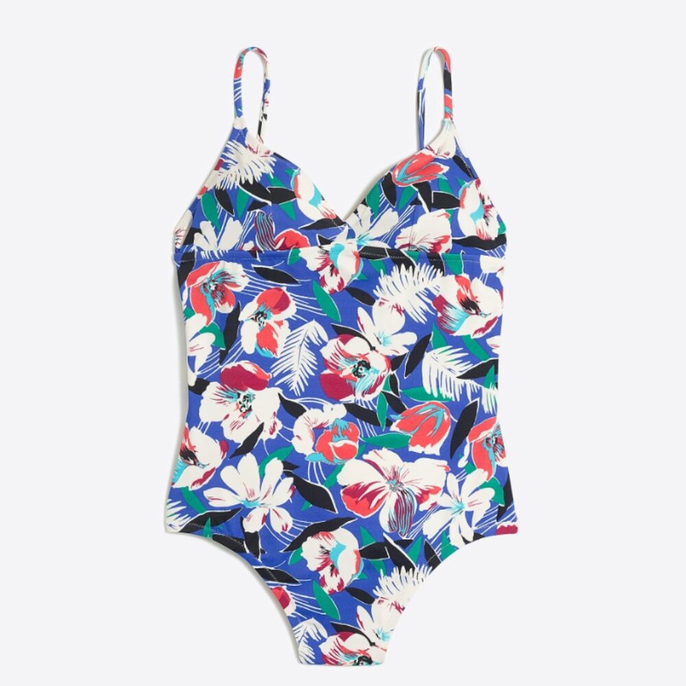 J. Crew One-piece swimsuit in Leyland blue tropical floral‎ print M